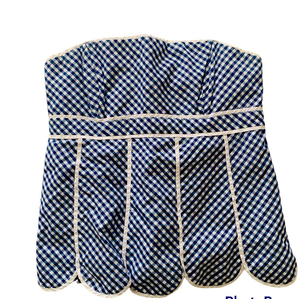 Lilly Pulitzer strapless gingham blue scalloped top size 6